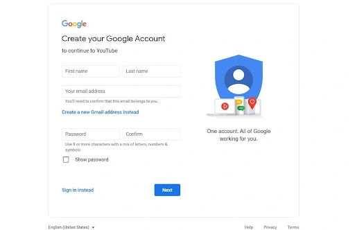 Create a Google Account to Open a YouTube Account