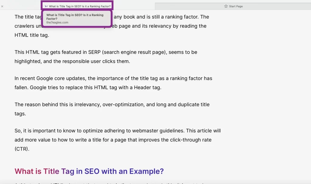 Title Tag Visible in Web Browser
