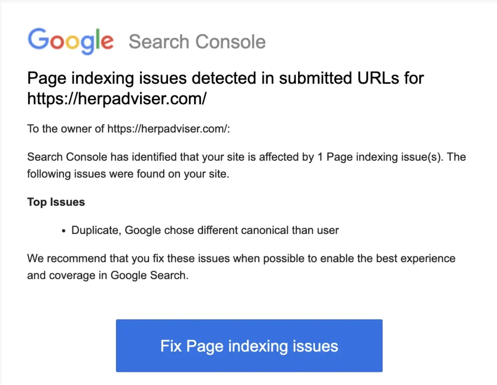 Mail on Page Indexing Issue Duplicate google chose different canonical than user