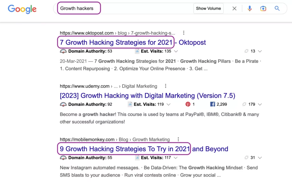 Outdated Content Example in SERP