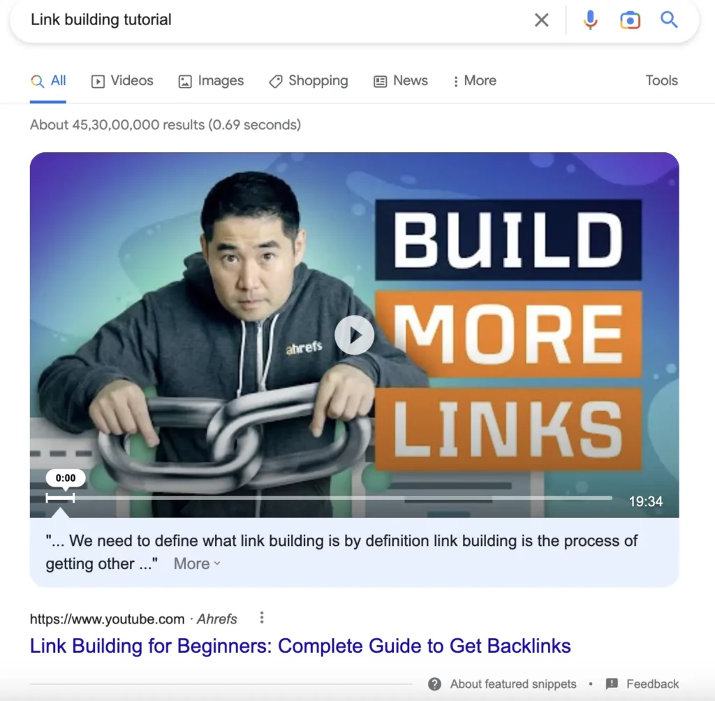 Video Featured Snippet